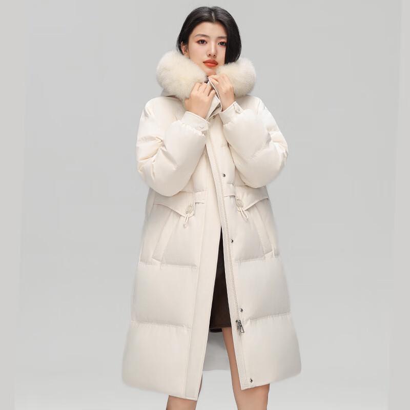 Women's Mid-Length Thick Hooded Down Jacket with Fox Fur Collar