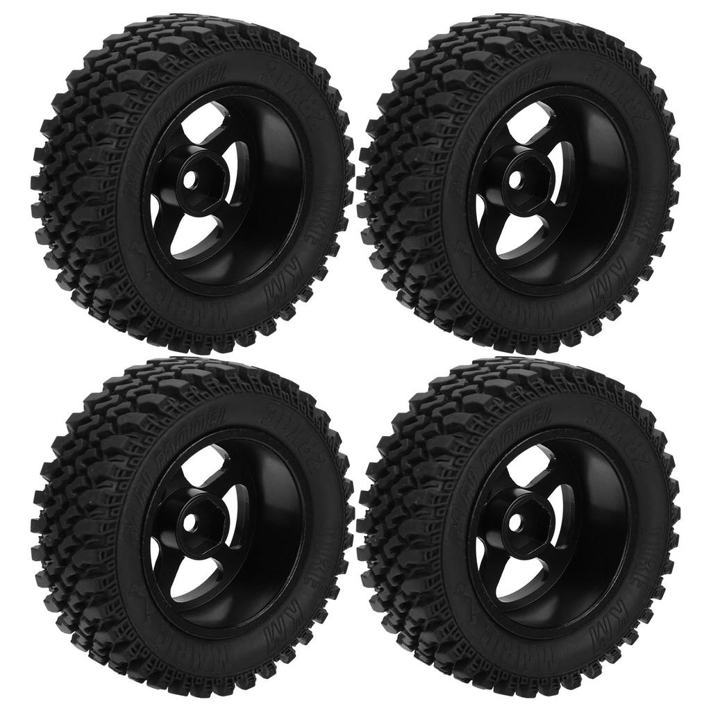 4Pcs Remote Control Metal Wheel Hub Rubber Tires Replacement for MN86 1 12 RC CarBlack