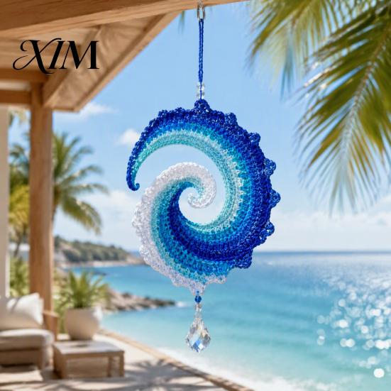 Beach House Hanging Decoration Ocean Wave Crochet Wind Spinner DIY Kit, Coastal Handmade Birthday Gift for Crafters Craft Ornament Home