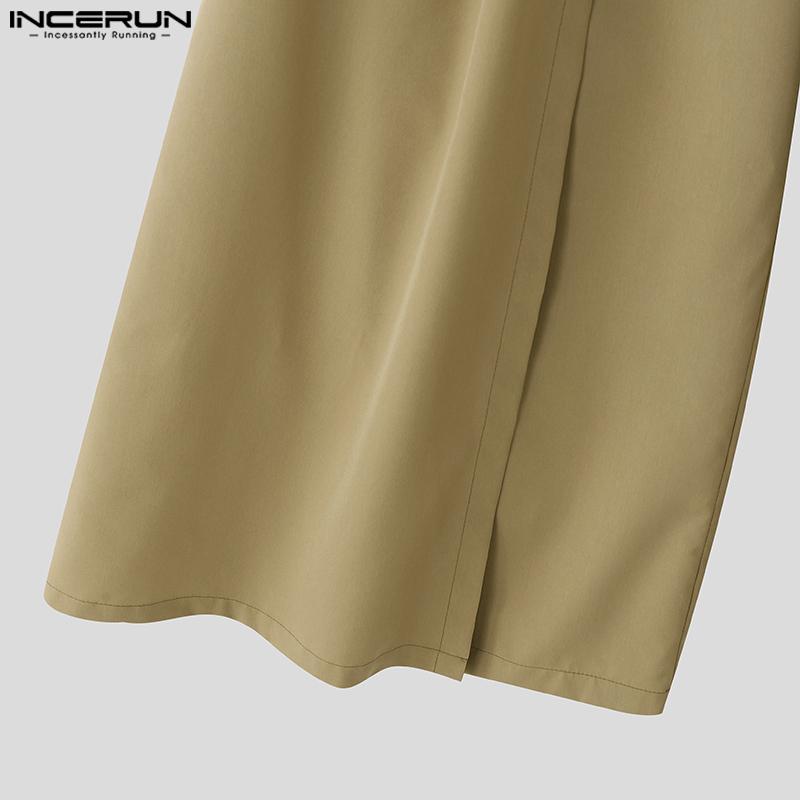 INCERUN Мужские брюки на молнии с высокой талией, двухслойные, повседневные, длинные, с широкими штанинами