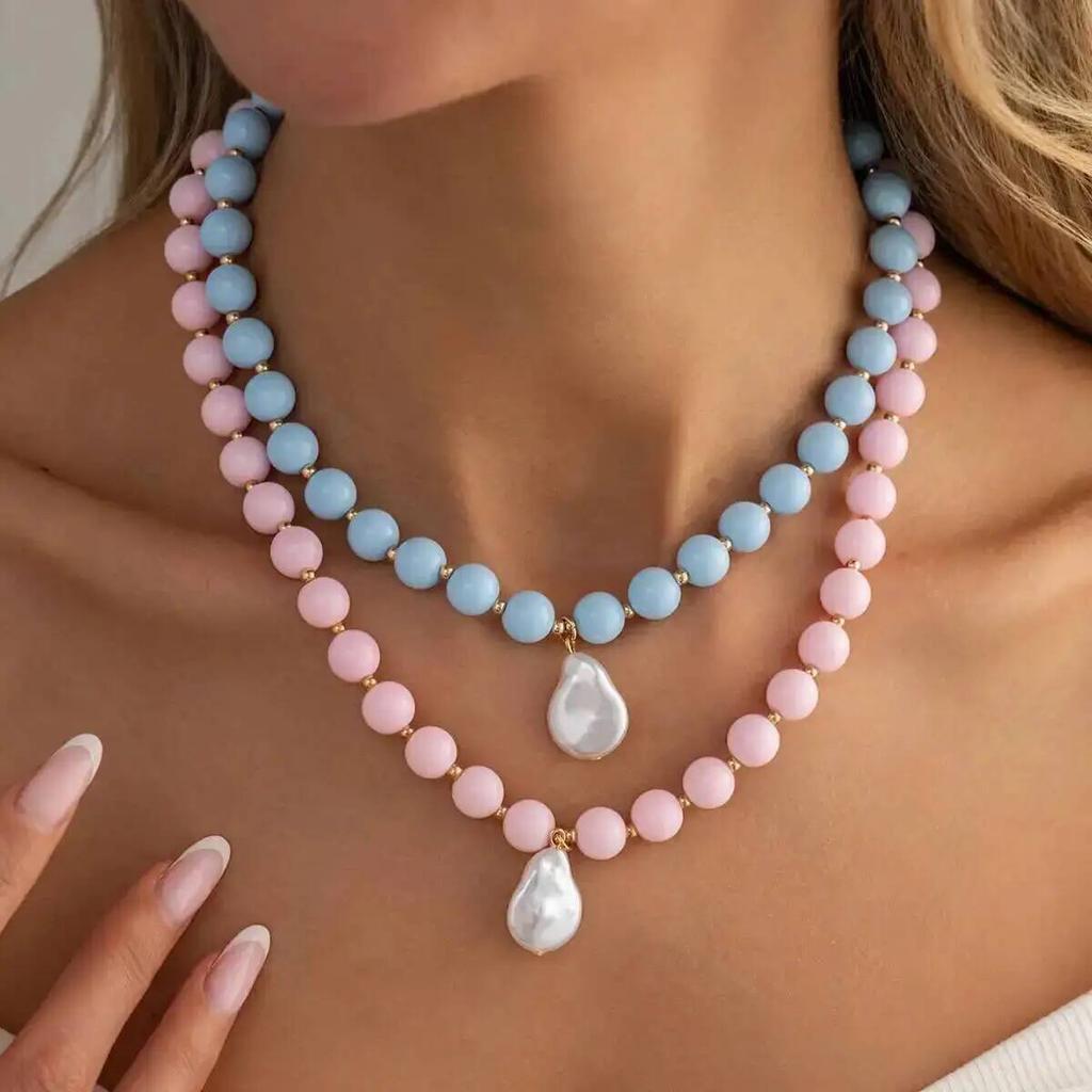 IngeSight.Z Trend Y2K Boho Round Acrylic Colorful Beaded Choker Necklace Women Baroque Irregular Imitation Pearl Pendant Jewelry