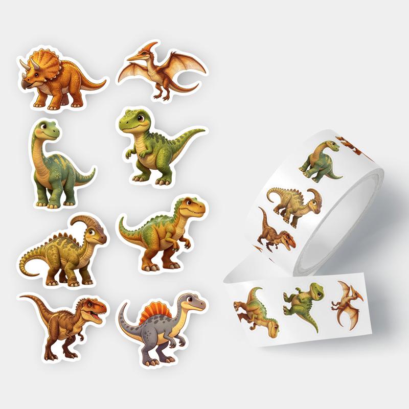 250/500pcs Dinosaur Stickers Roll Cute T-Rex Die-Cut Self-Adhesive Stickers Reward Stickers DIY Journal Decor Stickers