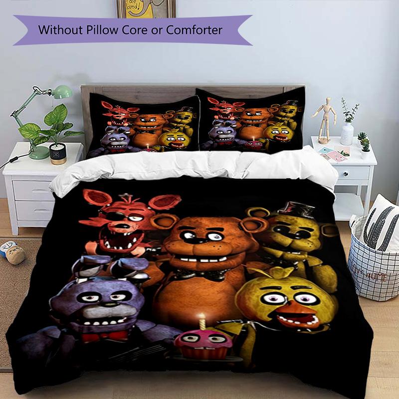 3pcs Duvet Cover Set (1*Duvet Cover + 2*Pillowcase, Without Core), Five Nights at Freddy's Print Bedding Set, Bedroom Decor, All‑Season, Birthday Gift