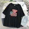 Cute Bear T-Shirt Women Print Cartoon Animal Clothes Female Tops Tee Casual Women Vintage Shirts Summer Aesthetic T-Shirt Femme