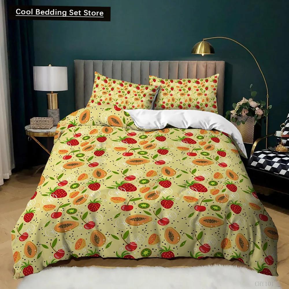 Fruit Duvet Cover Set Orange Bedding Set for Teens Girls Women Cute Cartoon Orange Double Queen King Size Polyester Qulit Cover