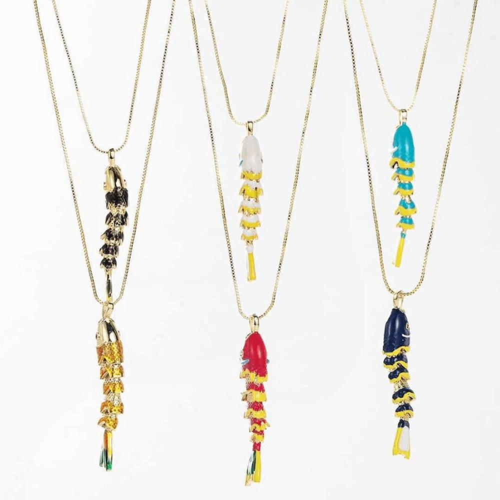Movable Enamel Fish Necklace Colorful Gold Jewelry Personality Glazed Necklace  Women