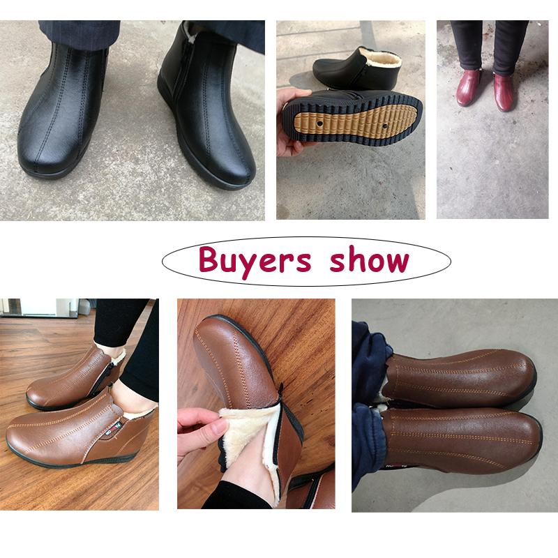 Модные черные кожаные зимние ботинки женские кроссовки по щиколотку 2024 теплые толстые меховые зимние ботинки на молнии зимняя женская обувь