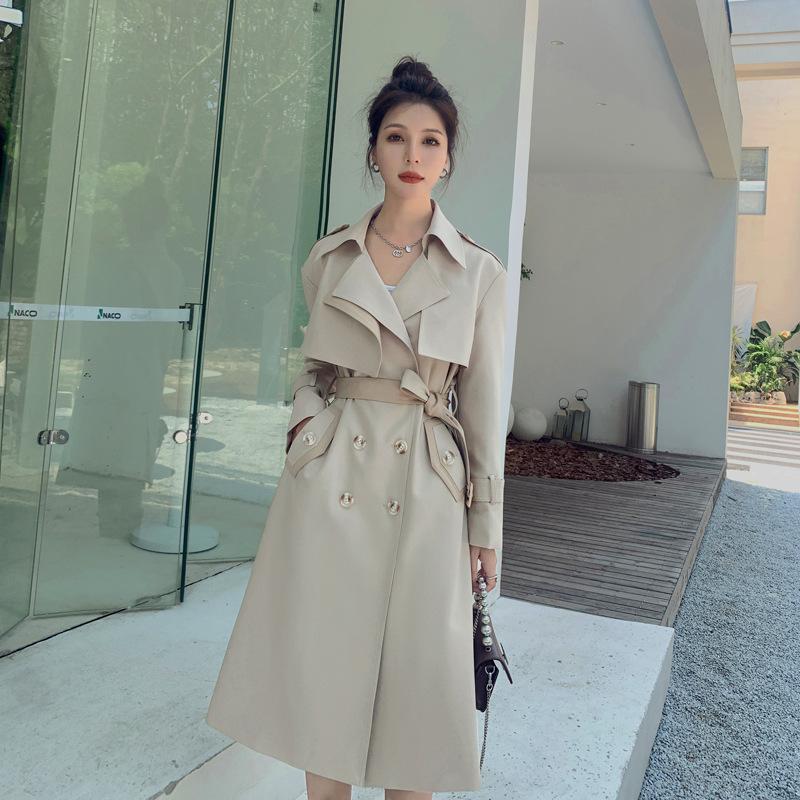 МОДА2024 весна новая женская одежда мода контрастный цвет сращивание дизайн тренчкот британский стиль средняя и длинная тонкая куртка Одежда