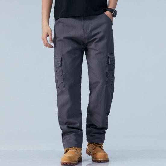 Мужские брюки-карго с несколькими карманами, прямые хлопковые брюки со средней талией, застежка-молния на пуговицы, свободные брюки для путешествий и школы