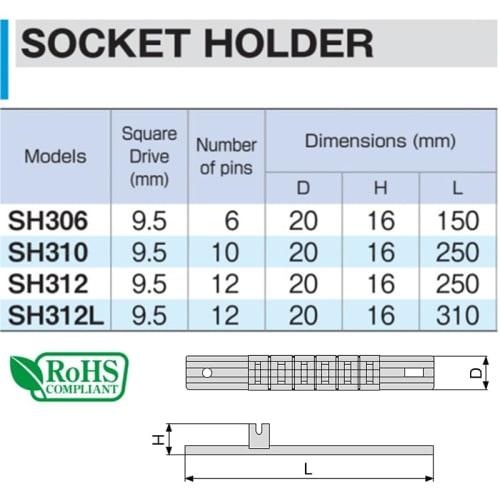 TONE Socket Holder SH310 Drive 9.5mm (3/8") 10 Pieces Drive: 9.5mm (3/8")
