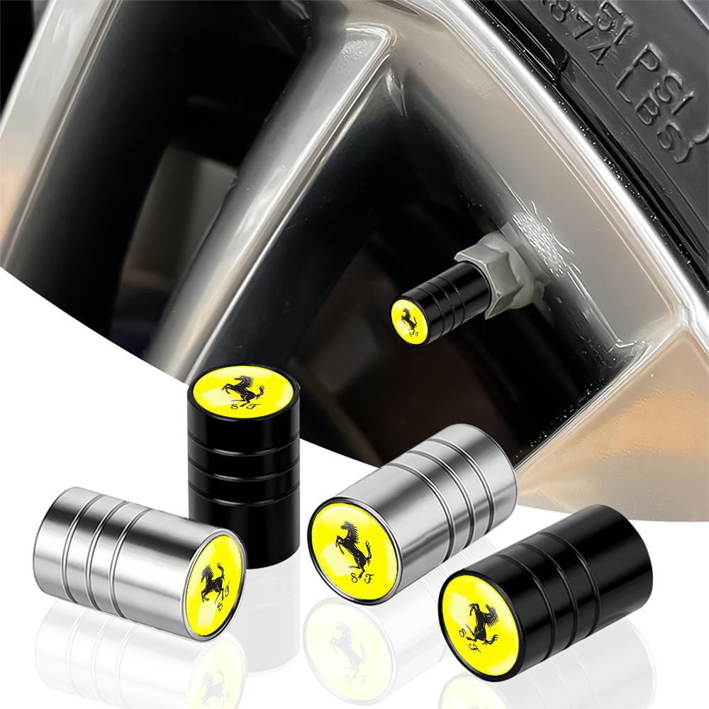 4Pcs Car Logo Wheel Valve Caps Stem Covers Auto Exterior Accessories For Ferrari F1 458 488 SF90 Stradale SF90Spider 296 GTB 296 ZX4