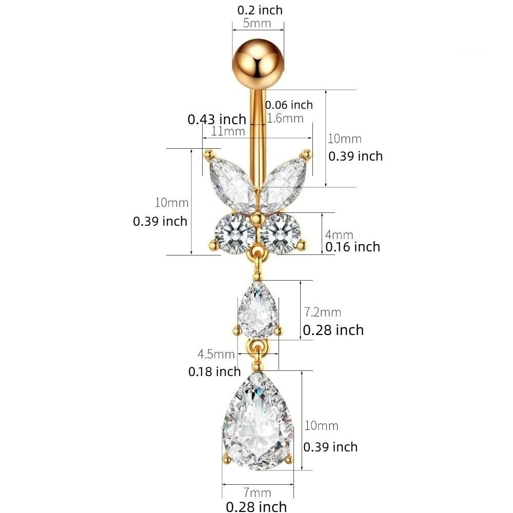 Zinc Zinc Alloy Drop Navel Piercing Ring Zircon Crystals Dangled Navel Ring  Women