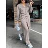 Women Autumn Sports Casual Suit Single Breasted Long Sleeved Coat Top + Straight Pants 2 Piece Set