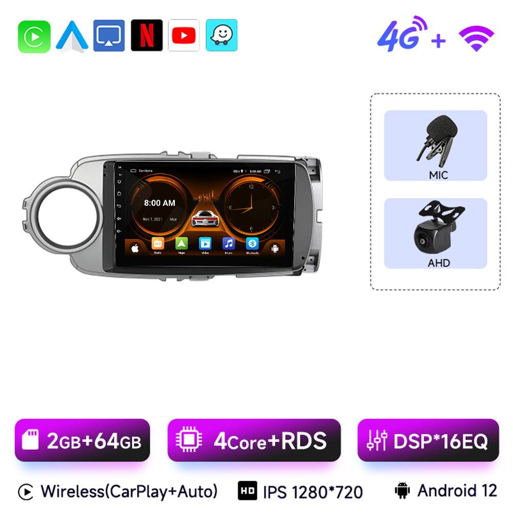 JIUYIN 9-дюймовая автомобильная магнитола Android 13Для Toyota Yaris 2012 - 2017 Мультимедийный плеер Android Auto Беспроводной Carplay GPS 2Din DVD