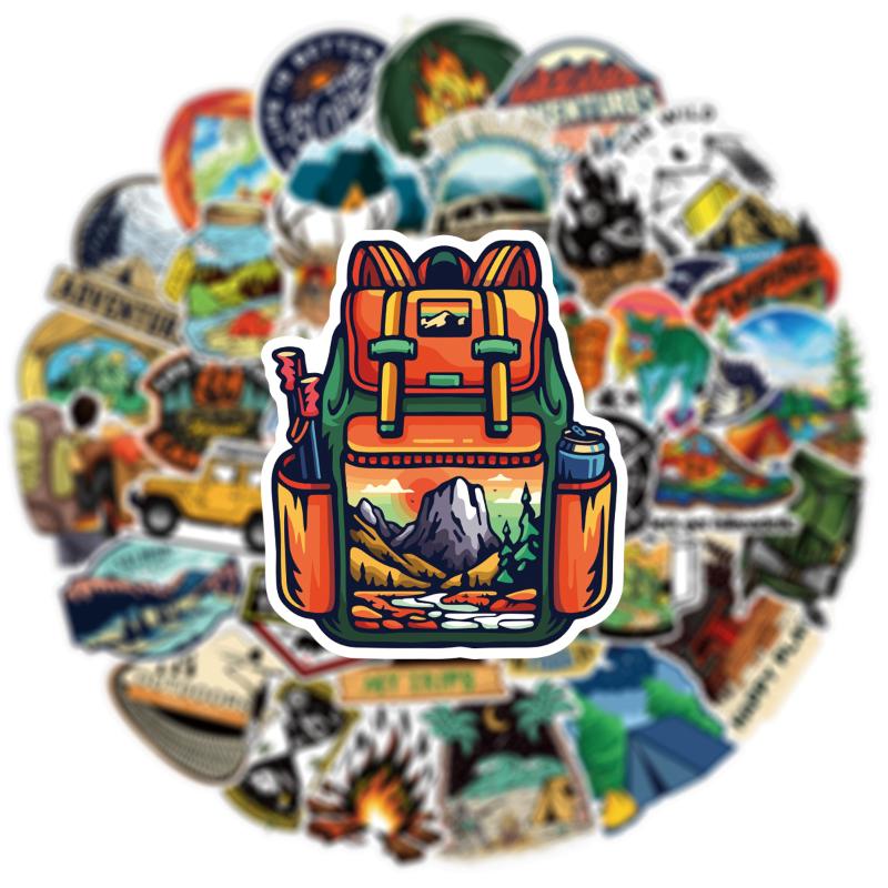Forest Camping Stickers Cartoon Hiking Outdoor Scenery Decals for Laptop Luggage DIY Decoration 50pcs Set
