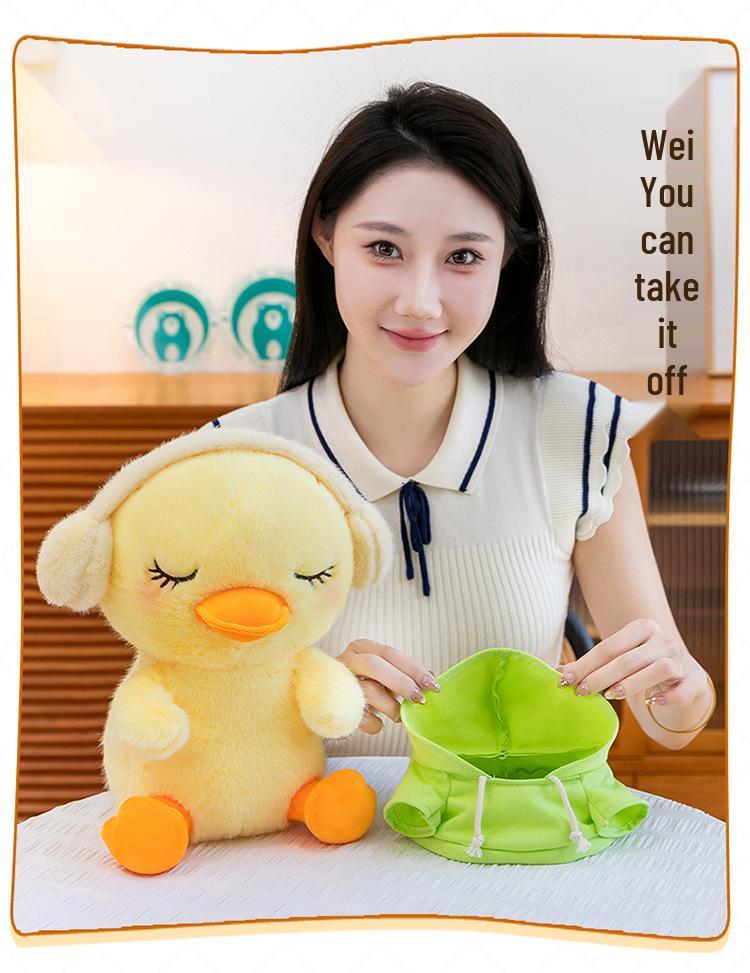 Adorable Yellow Duck Hoodie Plush Pillow and Earphone Hug Doll