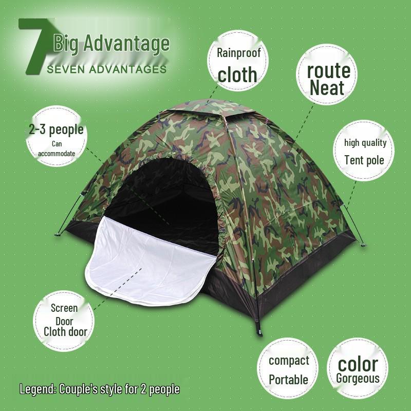 Camouflage 3-4 Person Manual Setup Foldable Hiking Tent with Sun Protection