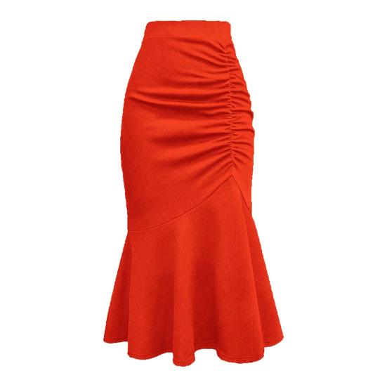 Женская юбка-рыбий хвост, высокая талия, облегающая юбка миди с запахом на бедрах, с широким подолом, однотонная офисная женская юбка