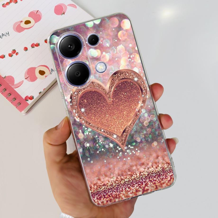 For Xiaomi Poco M6 Pro 4G Capa Case Transparent Soft TPU Slim Bumper Shell Love Heart Cute Cat Coque For Redmi Note 13 Pro 4G
