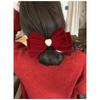 Cat Eye Heart Bow Velvet Hair Clip Women Retro Wine Red French Elegant Pearl Back Head Hair Accessories