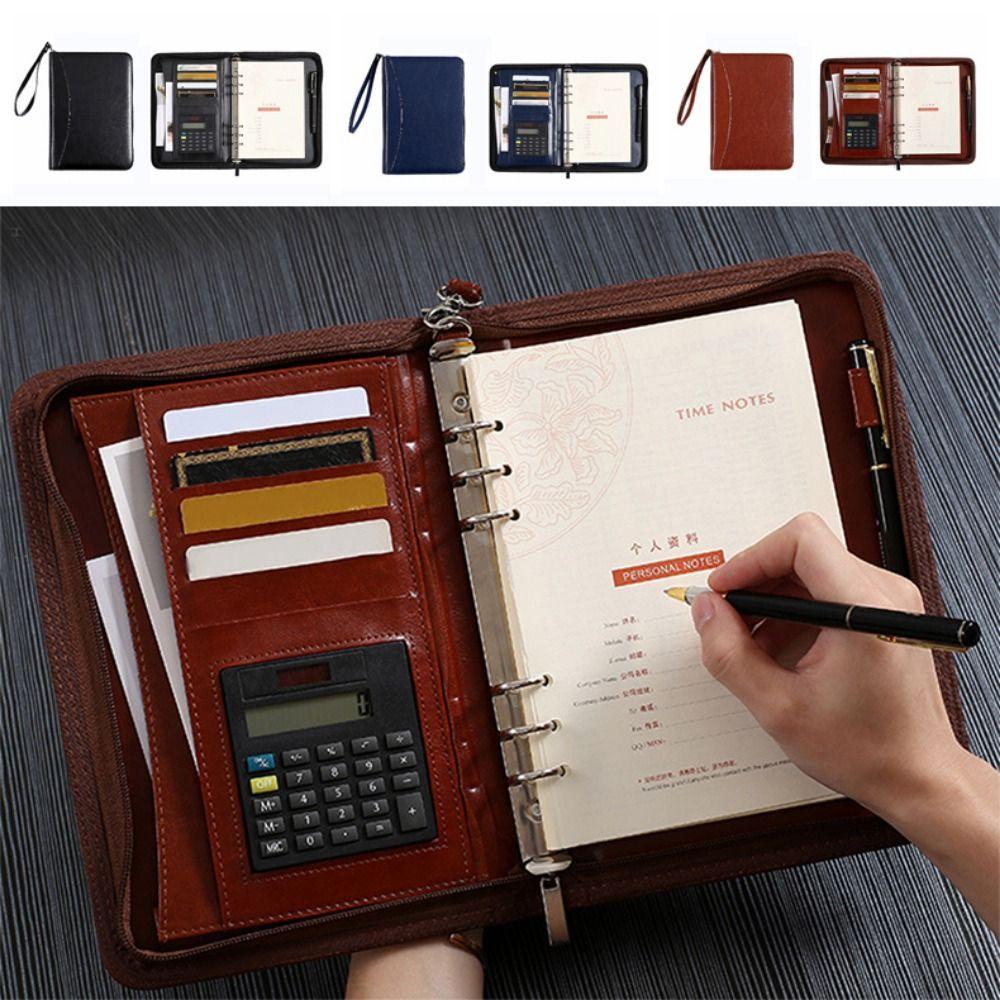 Portable Portfolio Binder 6-Ring Business Notebook Memo Book File Folder Document Storage