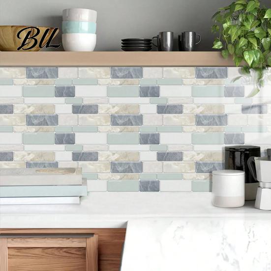 Oil Proof Wall Covering for Bathroom 12Pcs Self?Adhesive Tile Stickers, 2D Waterproof Oil?Proof Floor Decals with Wear Resistant Decorative Sheets