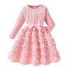 Платье с длинным рукавом для девочек 2-7 лет, однотонное платье с принтом роз, юбка-базовый слой для девочек на осень/зиму