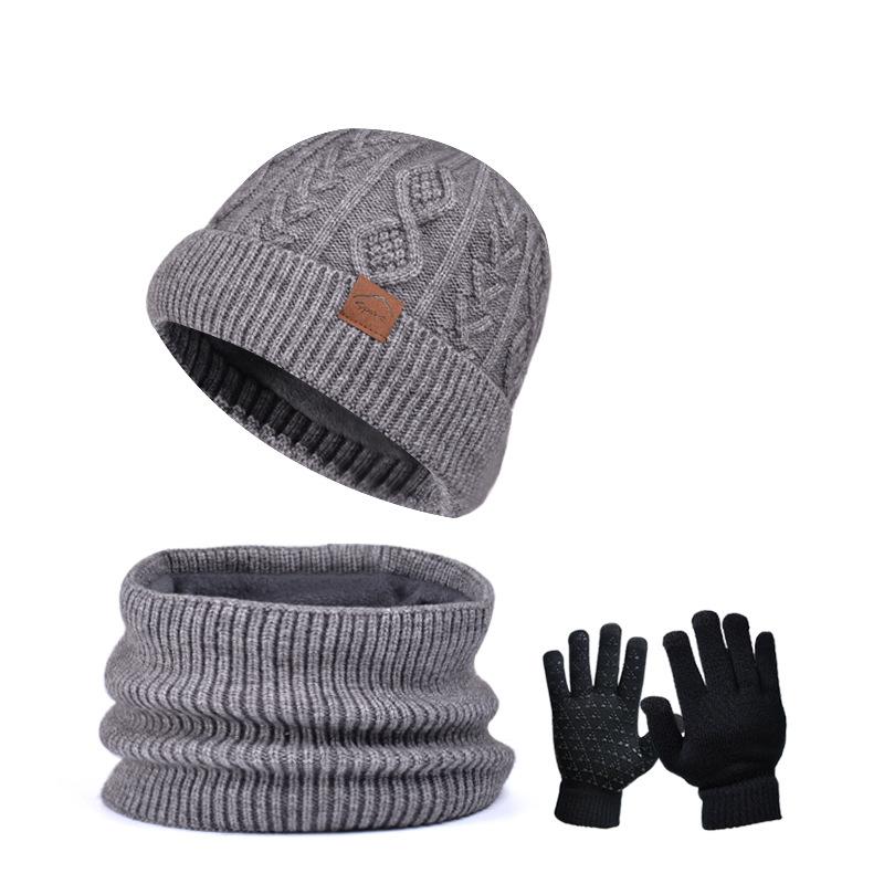 Winter Hat Gloves Scarf Set Fleece Warm Cold Protection Ear Protection Wool Hat Men's Knitted Pullover