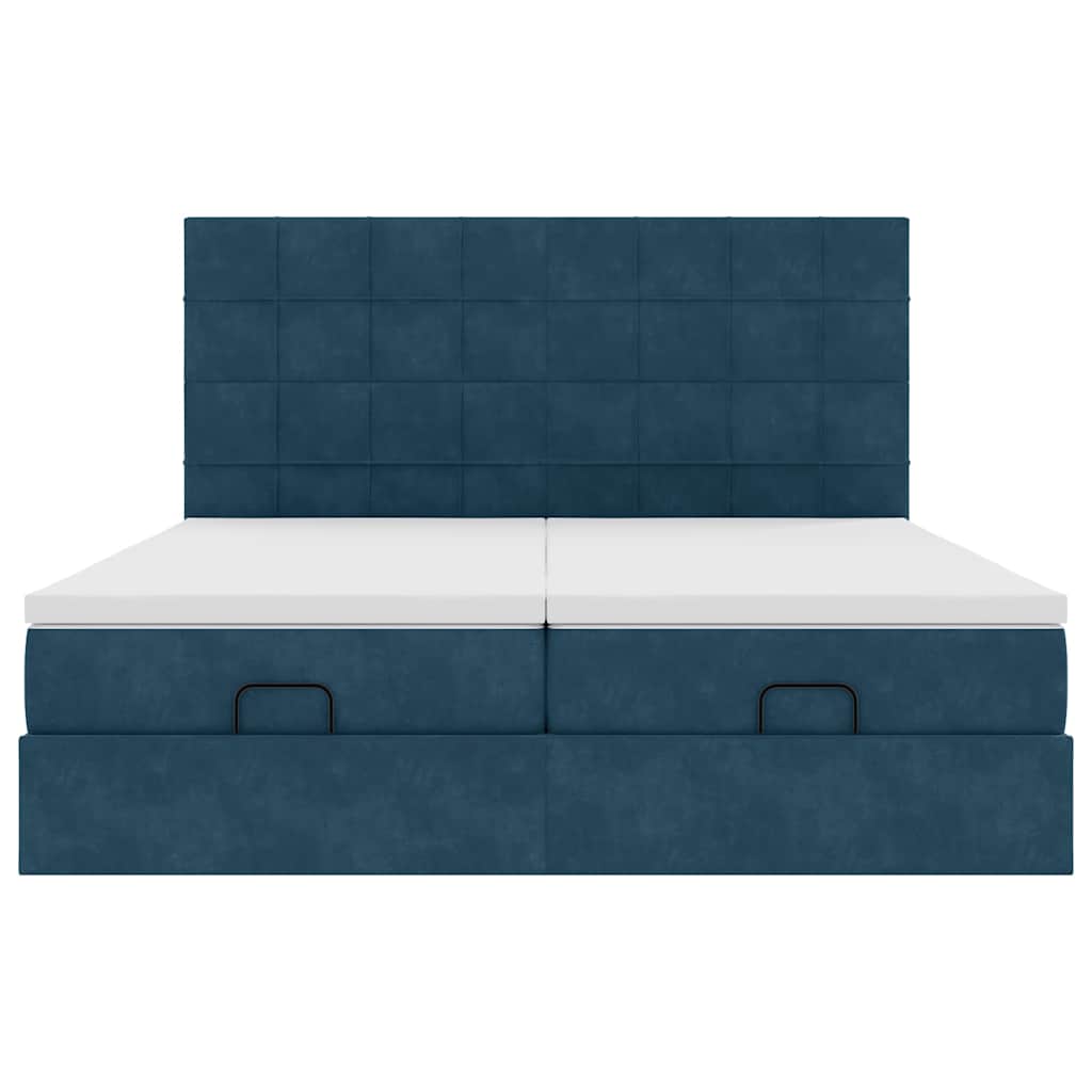 Ottoman Bed with Mattresses Dark Blue 200x200 cm Velvet