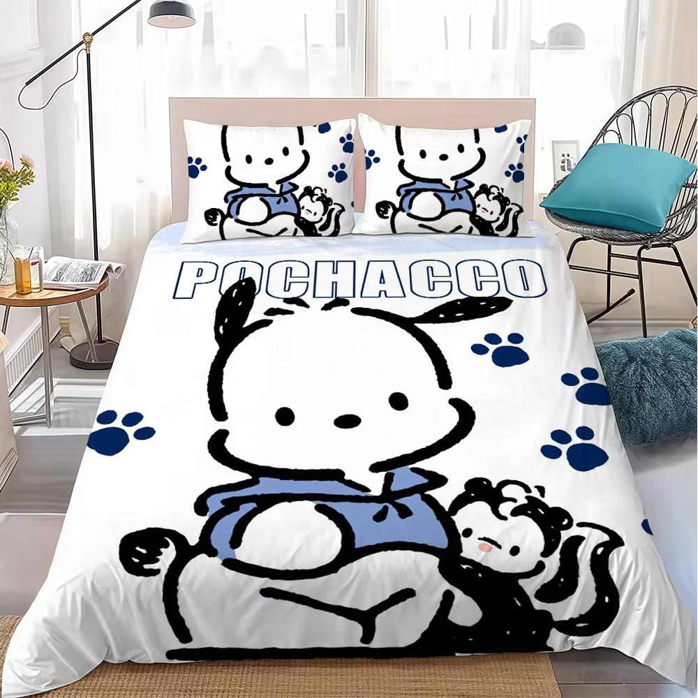 Милый комплект постельного белья с P-Pochacco, домашний стиль, мягкий хлопок для стирки, кровать, комплект из 3 предметов, подарок для студенческого общежития