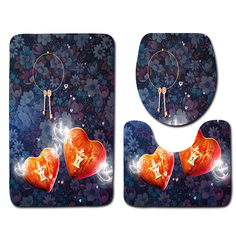 Beautiful And Romantic Valentine'S Day Bathroom Toilet Floor Mat 3-Piece Set