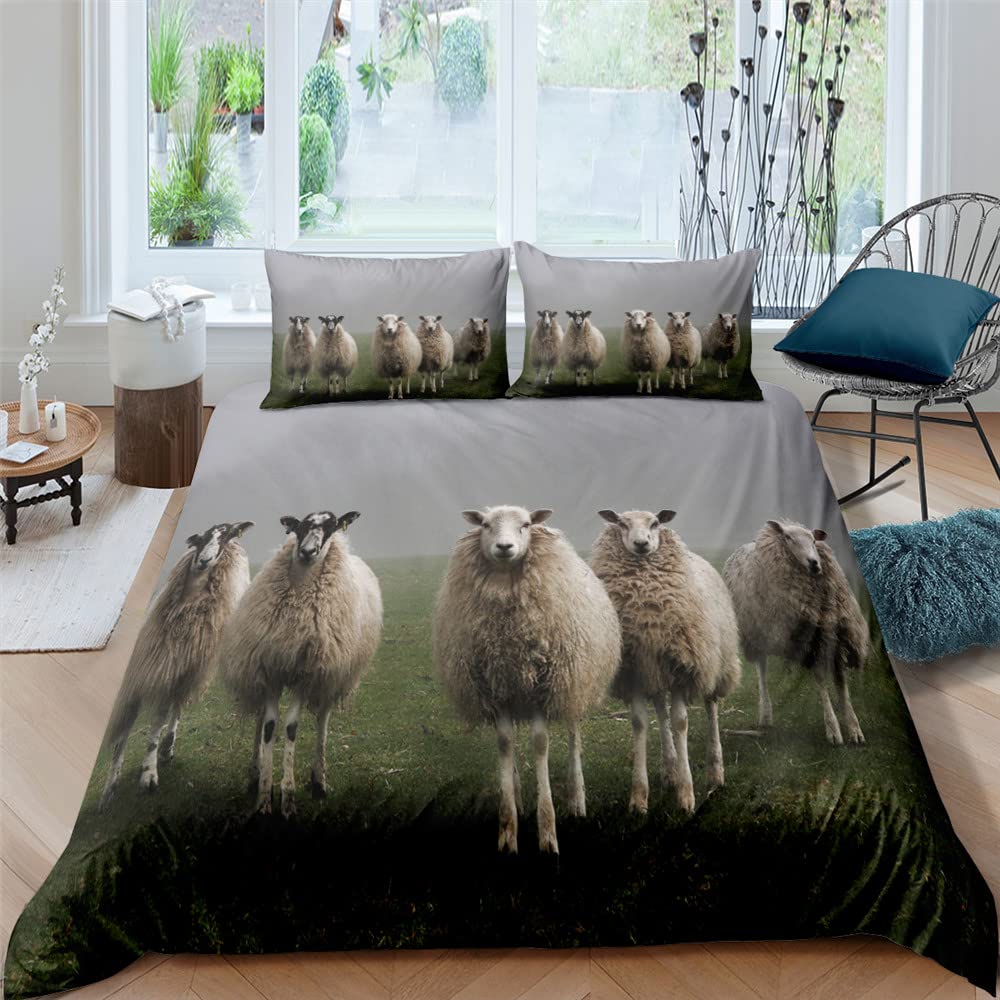 Комплект постельного белья Funny Sheep King Queen с изображением животных из фермы, пододеяльник с белыми маленькими овечками, 2/3 предмета из полиэстера, пододеяльник
