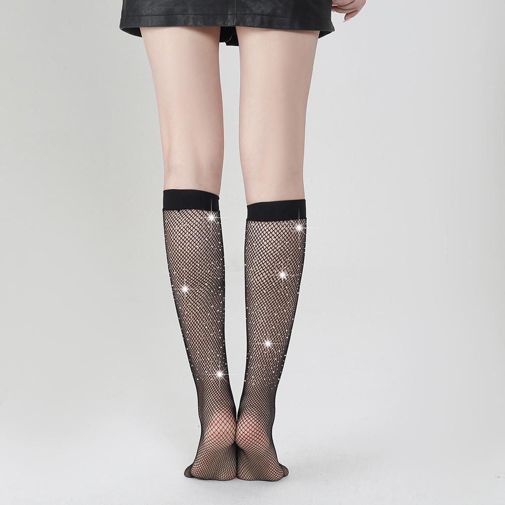 Sparkly Fishnet Short Socks - European & American Style, White Diamond Accents, TZ5006