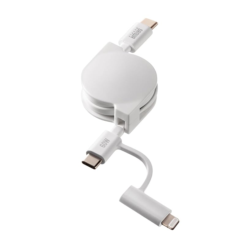 Sanwa Supply USB2.0 Type-C Retractable Cable (with Lightning Conversion Adapter) KB-IPLTCM08W
