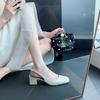 Sheepskin Bag Head Sandals Women's Outer Wear Square Head Temperament Medium High Heel Rear Empty Bag Head Light Mouth Thick Heel Single Shoes