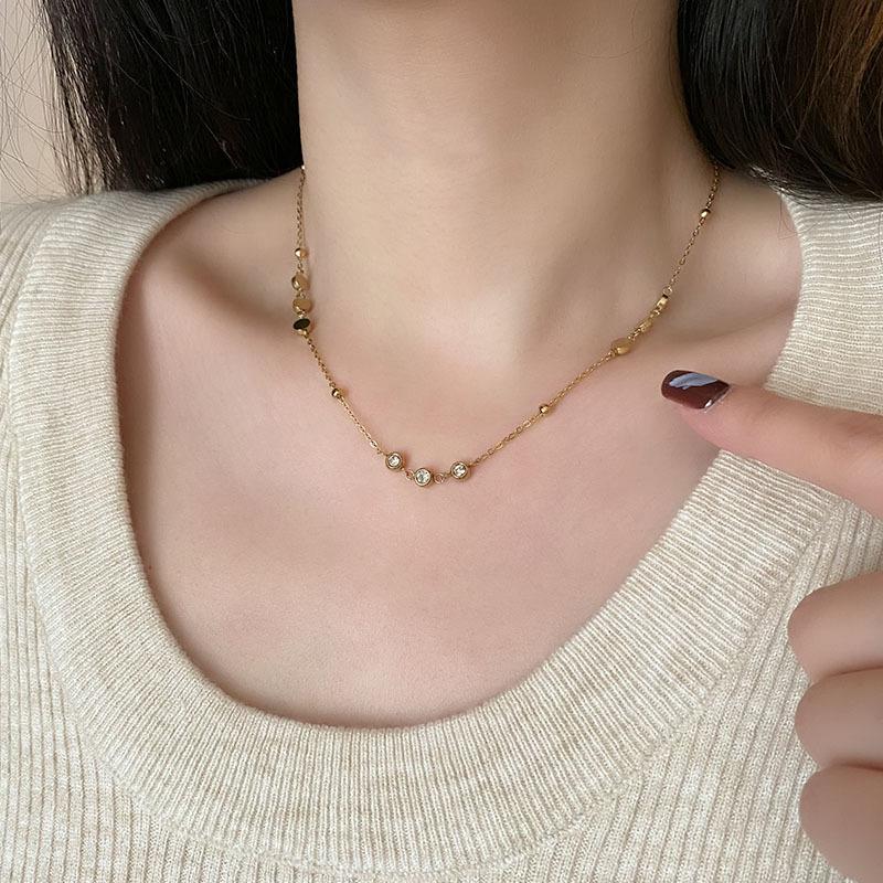316L Stainless Steel New Trend Gold-plated Jewelry Set Elegant Style Embed Zircon Woman Charm Chain Necklaces Bracelet