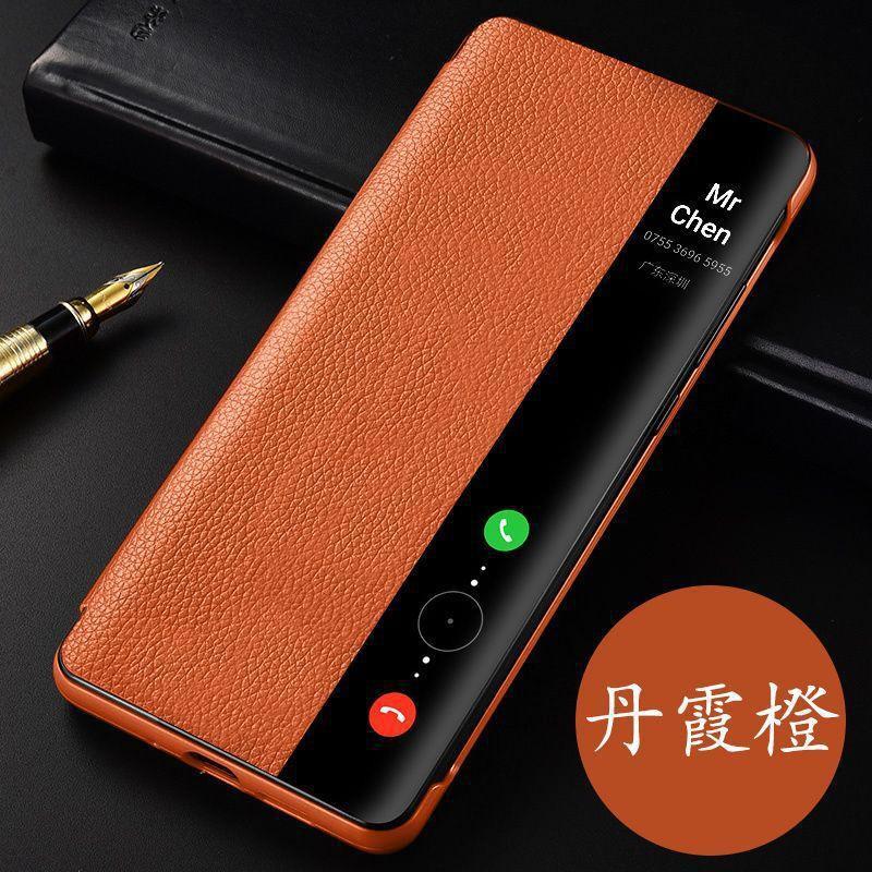 Чехол-книжка с полной защитой из кожи для Mate 60 Pro с умным окном, ударопрочный, с силиконовой задней крышкой, матовое покрытие, деловой стиль