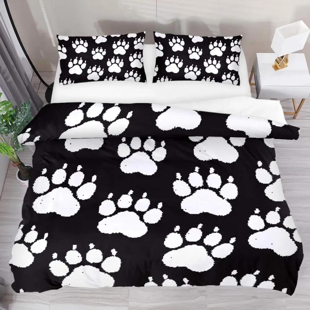 Пододеяльник Dog Lover с нарисованным от руки принтом лапы, каракули, круговой узор, стиль рисунка, животные, украшения для спальни, кораллово-бирюзовый