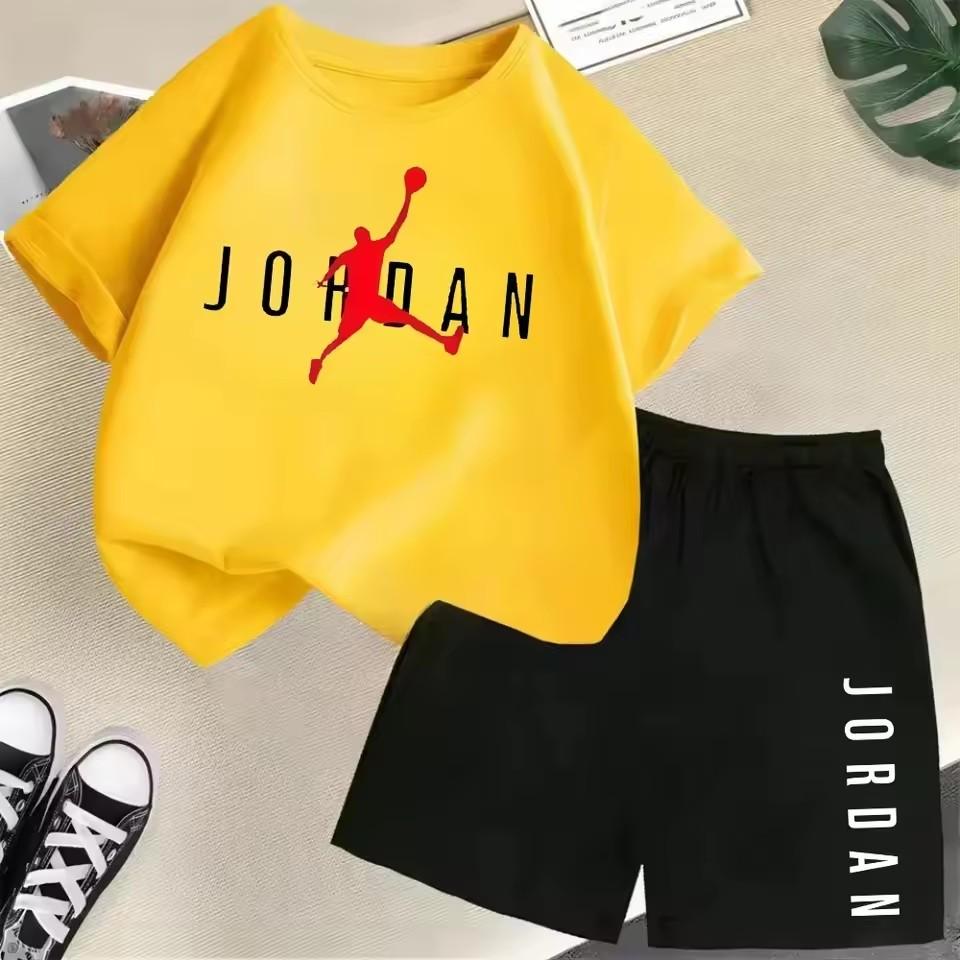 Летний Детский Комплект с Коротким Рукавом Принт 'Мастер Баскетбола' Спортивная Футболка+Шорты Комплект из 2 предметов Модный Спортивный Костюм для Мальчиков и Девочек