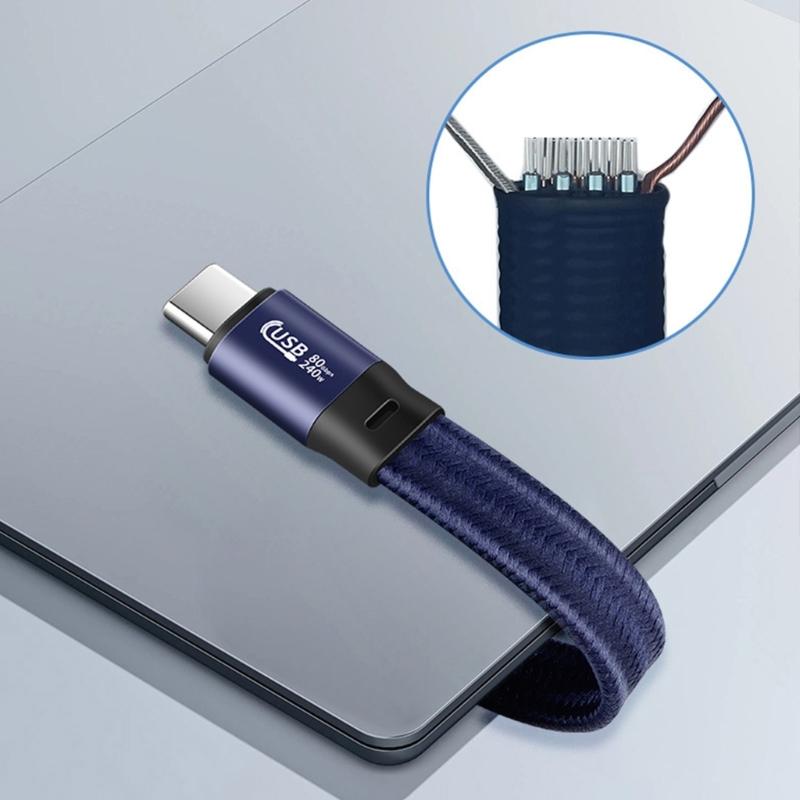 Гибкий USB4 Type C Зарядный Кабель Провод 80 Гбит/с Передача 240 Вт Дорожный Плетеный Шнур Поддержка Двойного 8K Дисплея