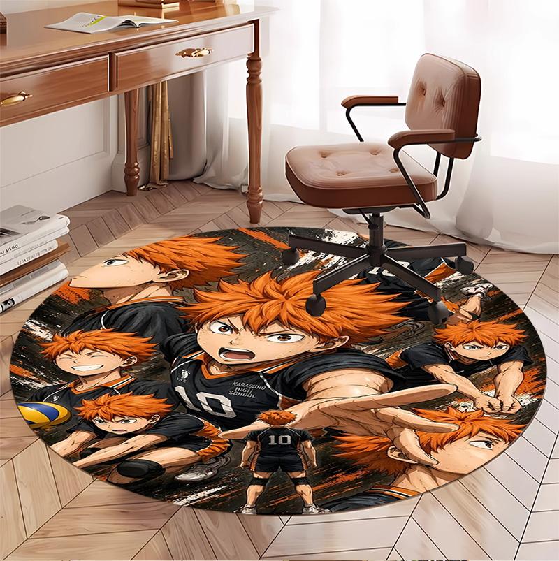 Haikyu Pattern Round Rug, Indoor/Outdoor Mat, for Picnic, Gameroom, Bedroom, Office, Living Room, Home Decor Carpet, Birthday Gift