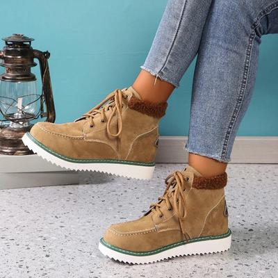 2024 Горячая Распродажа Женская Обувь На Шнуровке Женские Ботинки Зимние Круглый Носок Однотонные Флоковые Теплые На Платформе Водонепроницаемые Ботинки с Коротким Голенищем