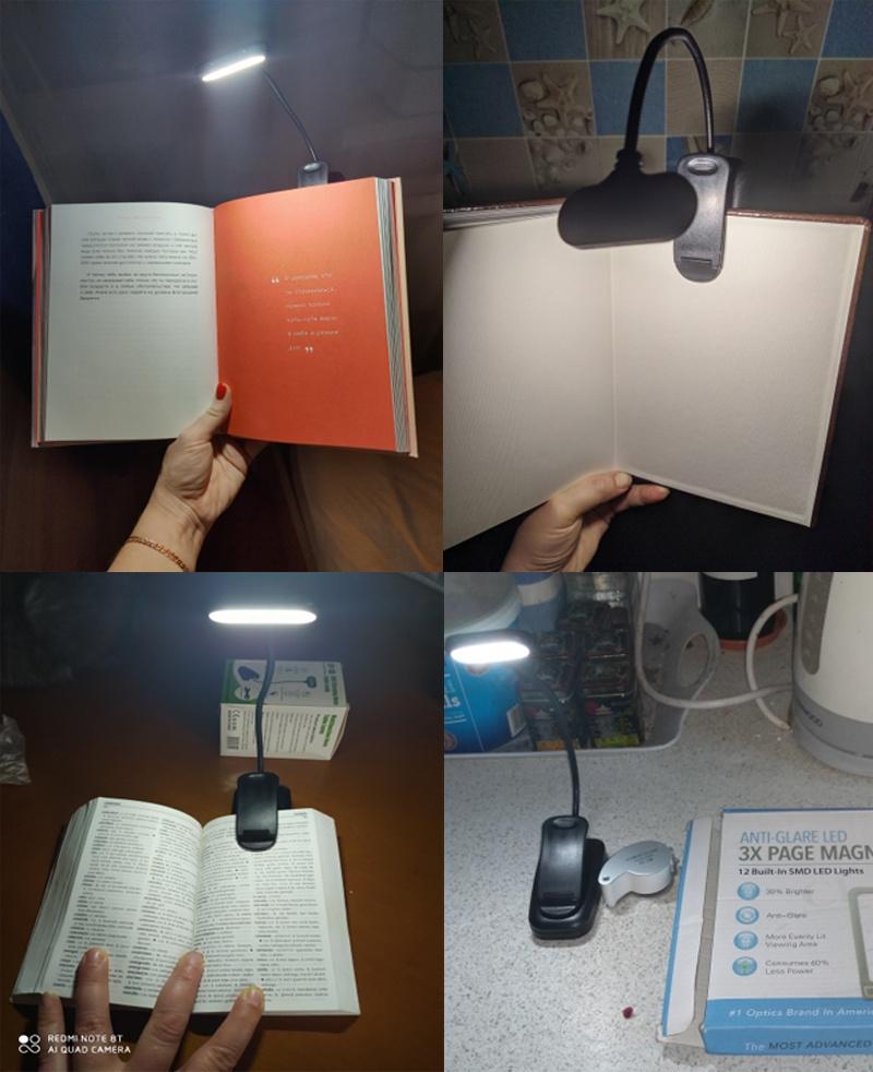 Светодиодный светильник для книг с регулируемым зажимом на гибкой шее, 5 светодиодов, питание от батарейки типа ААА, гибкая настольная лампа для ночного чтения, ноутбук, холодный белый цвет