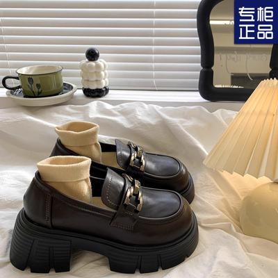 Французская круглая головка на толстом каблуке-платформе, британские весенние новые универсальные туфли 2025 года, черные ретро-лоферы, маленькие кожаные туфли для женщин