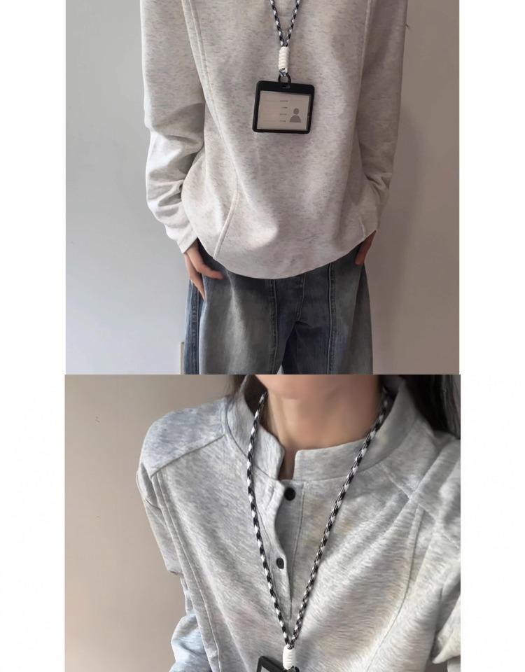 Мужская однотонная толстовка-henley с пэчворком - Воротник-стойка, Опущенные плечи, Длинный рукав, Осенний слой