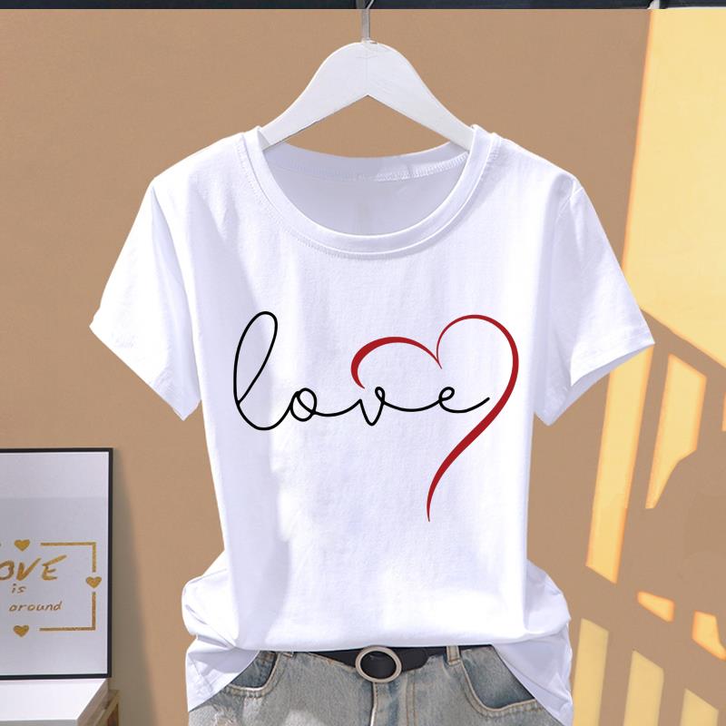 (Asian Size) Print Casual Sweet Love Trend Style Women's Top Short Sleeve T-shirts Fashion Female T Clothing Graphic Tee