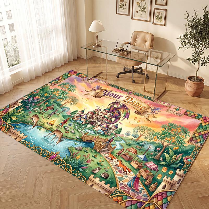 Fantasy Magic Theme Soft Crystal Velvet Rug Custom Name & Text Print Non Slip Floor Rug for Bedroom Living Room