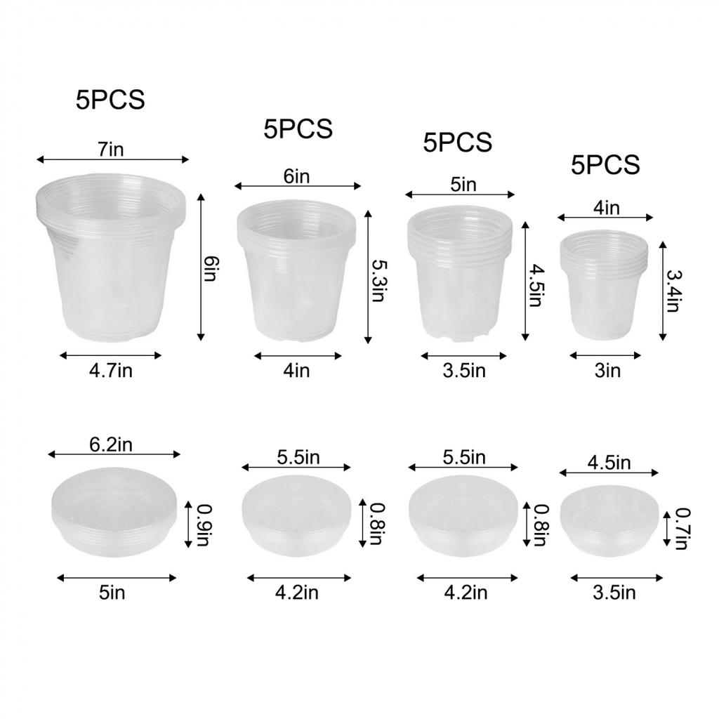 Clear Plant Pots 20 Pack With Saucers For Healthy Plant Growth 4 7 Inch