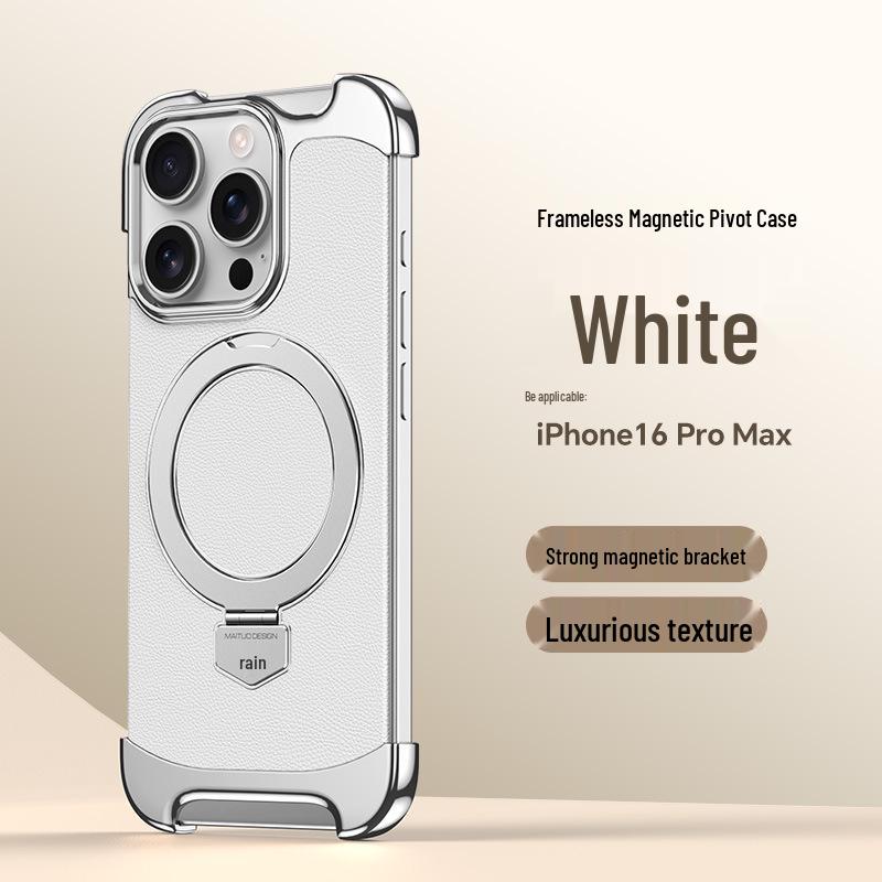 Кожаный чехол MagSafe с магнитной подставкой для iPhone 16 Pro Max (Apple 17) - безрамочный дизайн.