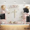 Двумерный розово-золотой крест и воздушные шары Студийный фон для религиозной вечеринки